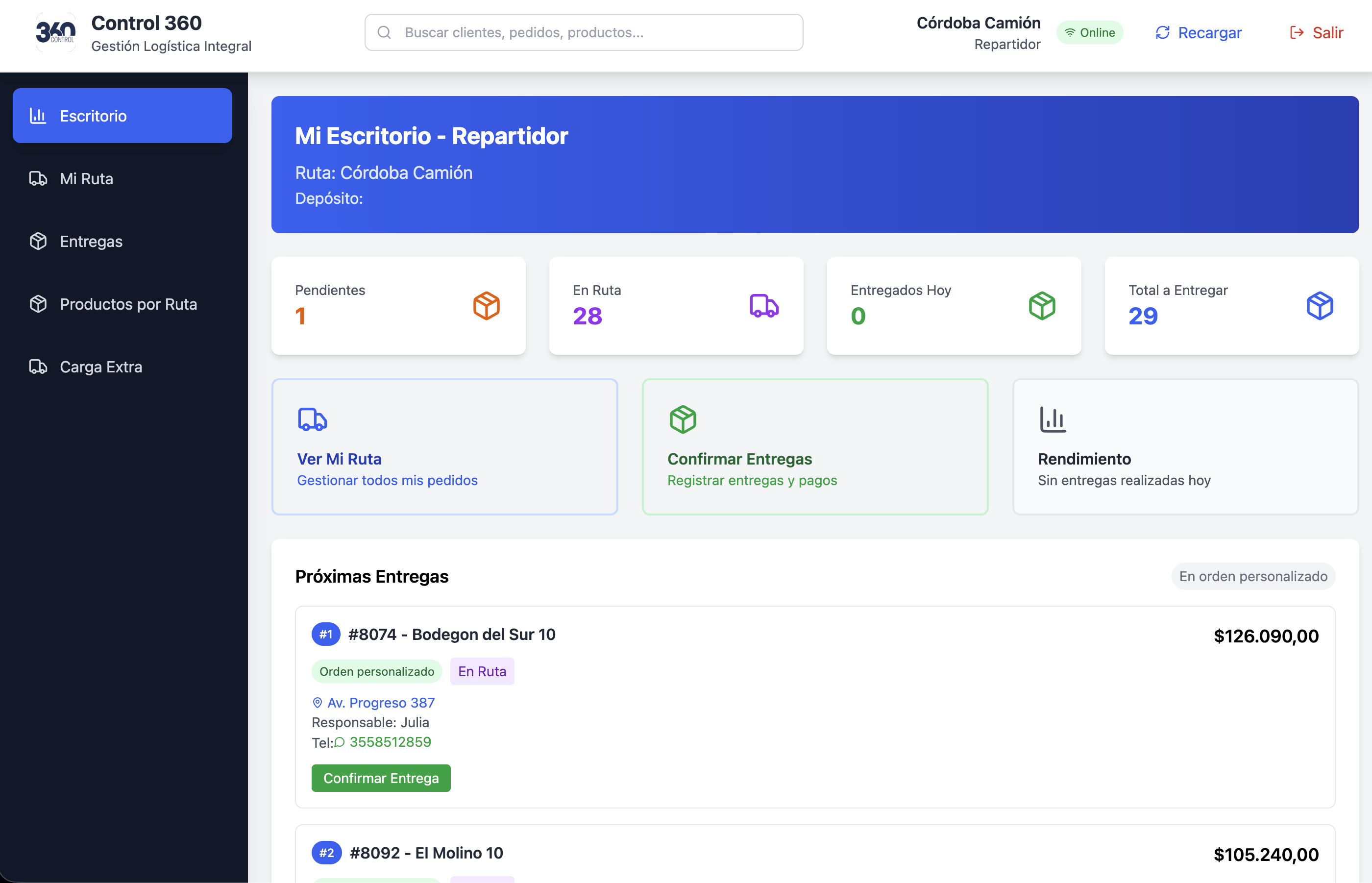 Vista del Repartidor